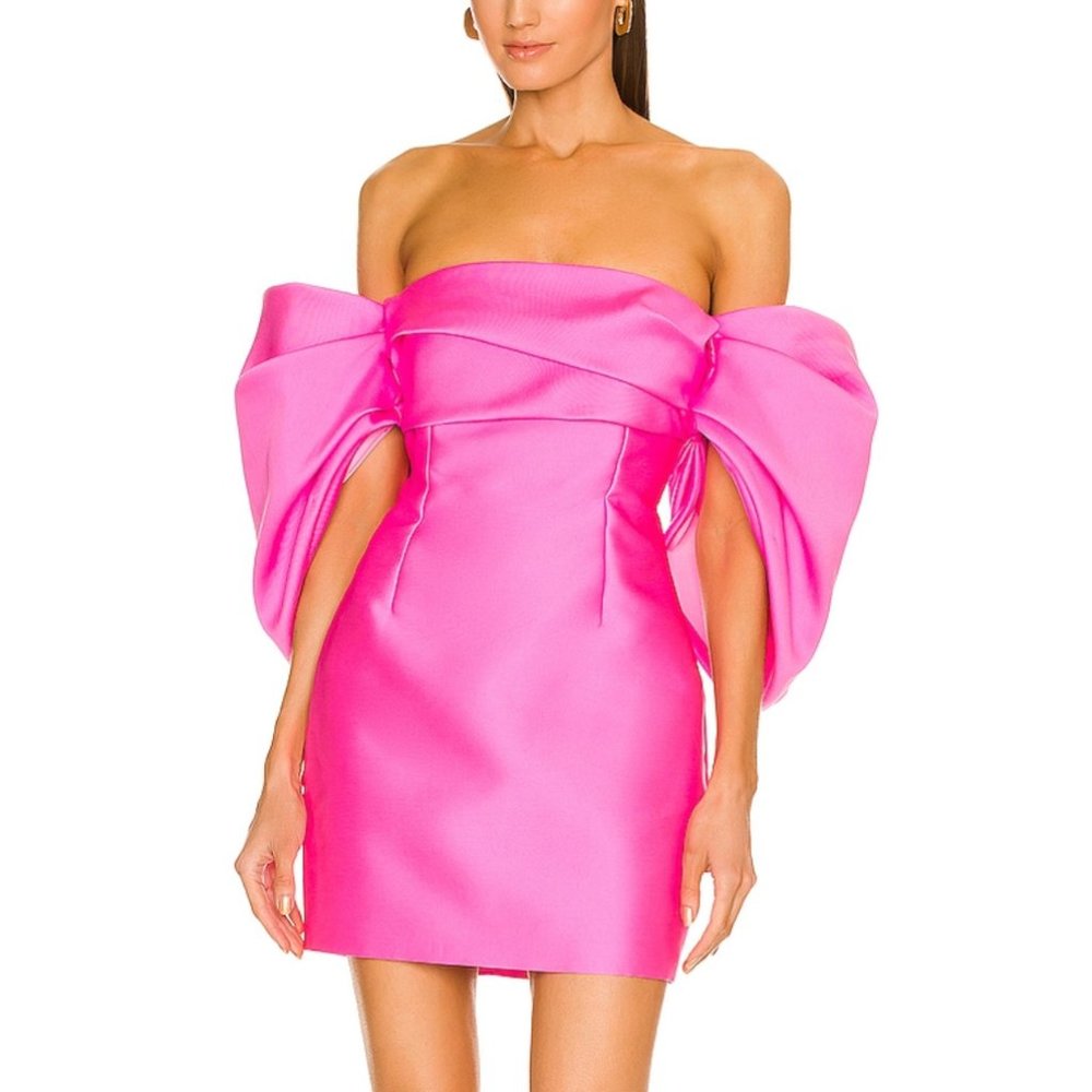 Solace London Elina Off-The-Shoulder Mini Dress Pink